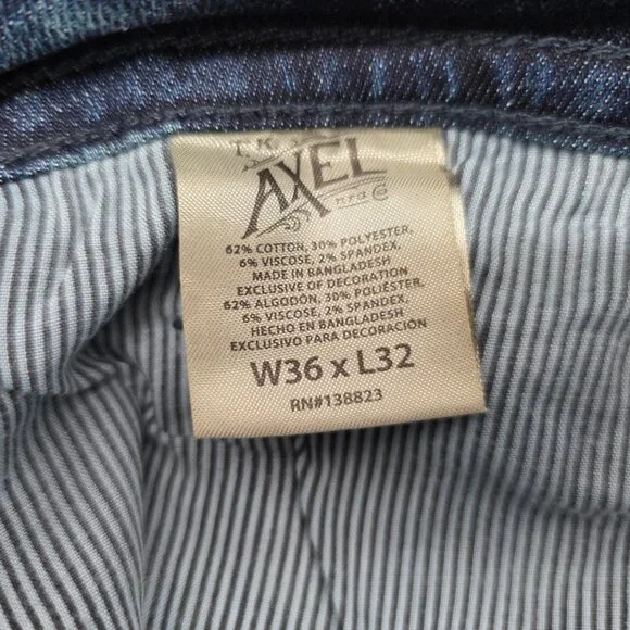 T.K. Axel Jeans Mens 36x32 Slim Boot Stretch Blue Denim Embroidered Pockets - Picture 10 of 13